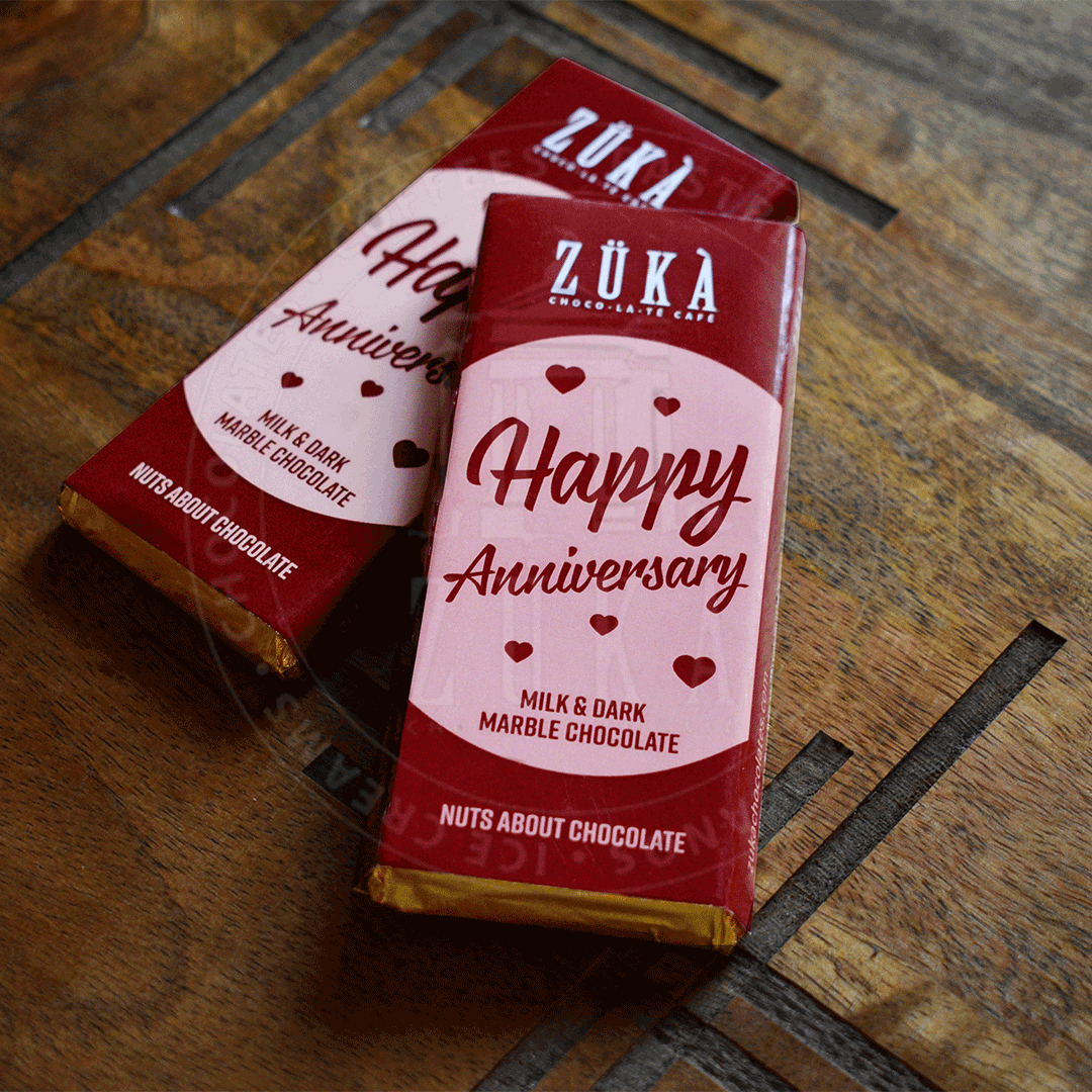 HAPPY ANNIVERSARY CHOCOLATE BAR (MILK & DARK MARBLE CHOCOLATE)